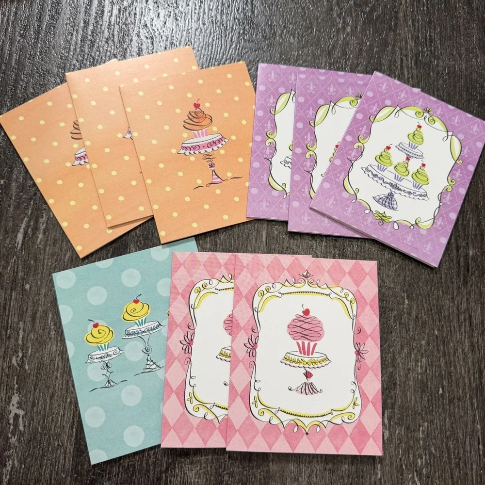 Papyrus Cupcake Note Cards Stationery Set Pink Whimsical Boxed 9 Count